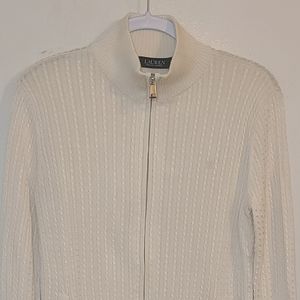 LRL | Cardigan - Full-Zip, Mock Collar, Cable-Knit (Beige) - XL, NWOT